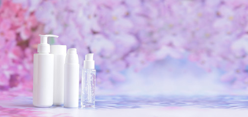 Bottle for cosmetic products without a label. The concept of skin care face.