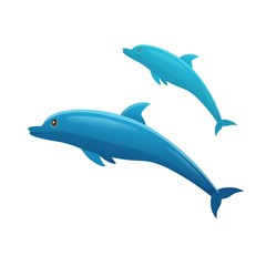 Cartoon dolphins on a white background. Vector illustration