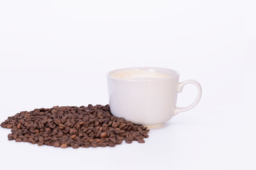 coffee bean with breakfast cup on white background