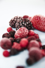 Frozen Red Berries as detailed shot...