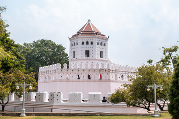 Phra Sumen Fort is historical white castle in Bangkok Downtown