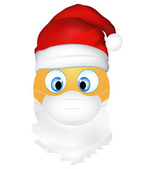 Emoji emoticon cute Santa Claus wearing medical mask. 3d illustration. Funny emoticon. Coronavirus outbreak protection concept. Merry Christmas. Three-dimensional. Isolated