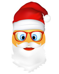 Emoji emoticon cute Santa Claus with mustache beard and glasses. 3d illustration. Funny emoticon. Merry Christmas and happy new year greetings.Three-dimensional. Holiday icons. Isolated