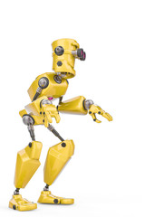 Fototapeta premium funny robot cartoon doing a what is up sose in a white background
