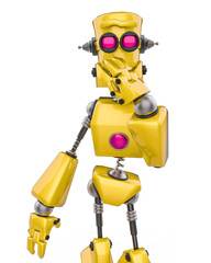 funny robot cartoon laughing in a white background