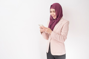 Beautiful business woman with hijab portrait on white background