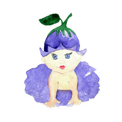 watercolor illustration of a child in a funny suit