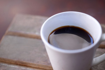 Cup of coffee top view, cup of coffee overhead view, black coffee