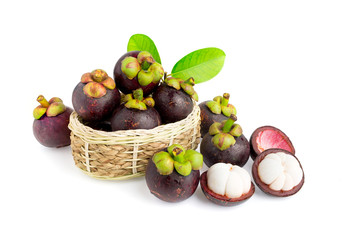 Mangosteens Queen of fruits, mangosteen on isolated white background