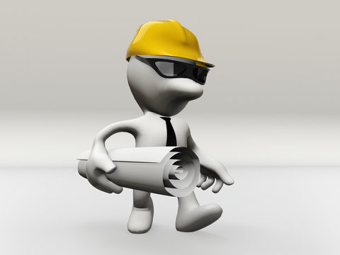3d men worker and construction