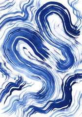 Background with curving blue brush strokes on a white background. Abstract artwork with bright blue lines. Bright watercolor background.
