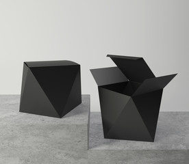 Black box for jewelry on a concrete platform. 3D render.