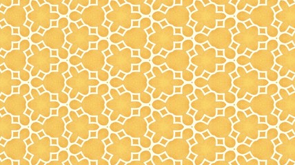 Computer generated image of a white geometric elements pattern stamping on a golden background