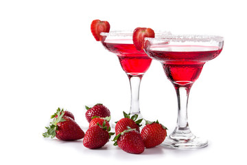 Strawberry cocktail drink in glass isolated on white background