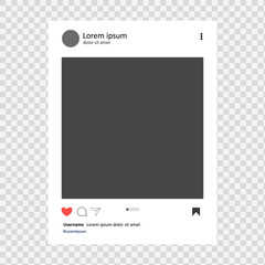 Mockup photo frame for social media post. Smartphone interface screen on transparent background. Social network post. Isolated vector illustration.