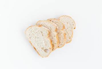 Homemade freshly baked bread.Sliced bread.White background.Top view.Copy space