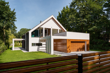 White house with wooden elements