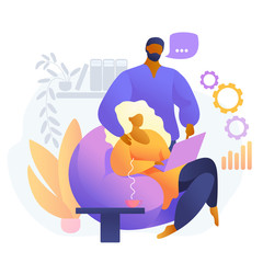 happy married couple work together at home. husband helps wife to work online. freelance. Concept illustration for working, studying, education, work from home, coronavirus, self-isolation