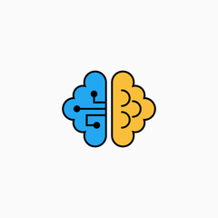 Artificial intelligence brain icon. Vector AI technology concept symbol or design element in flat style.