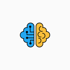 Obraz premium Artificial intelligence brain icon. Vector AI technology concept symbol or design element in flat style.