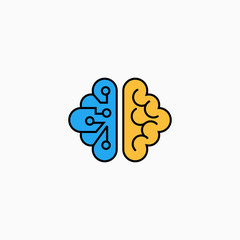 Artificial intelligence brain icon. Vector AI technology concept symbol or design element in flat style.