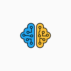 Artificial intelligence brain icon. Vector AI technology concept symbol or design element in flat style.