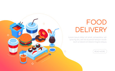 Obraz premium Food delivery - modern colorful isometric web banner