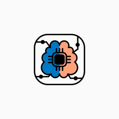 Artificial intelligence brain icon. Vector AI technology concept symbol or design element in flat style.