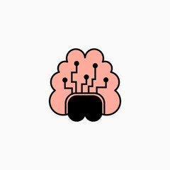 Artificial intelligence brain icon. Vector AI technology concept symbol or design element in flat style.