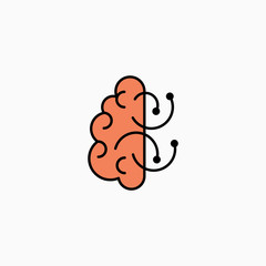 Artificial intelligence brain icon. Vector AI technology concept symbol or design element in flat style.