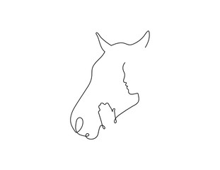 Continuous Line Drawing of Horse and Person Silhouette
