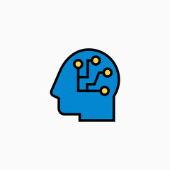 Artificial intelligence head & brain icon. Vector AI technology concept symbol or design element in flat style.