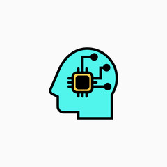 Artificial intelligence head & brain icon. Vector AI technology concept symbol or design element in flat style.