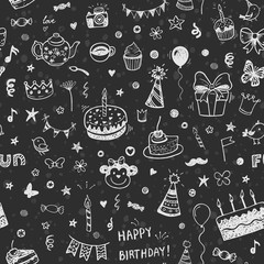 happy birthday vector seamless pattern. Doodle chalk drawing background