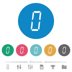 digital number zero of seven segment type flat round icons