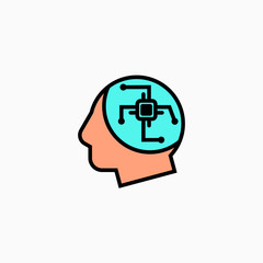 Artificial intelligence head & brain icon. Vector AI technology concept symbol or design element in flat style.