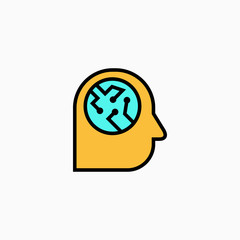 Artificial intelligence head & brain icon. Vector AI technology concept symbol or design element in flat style.