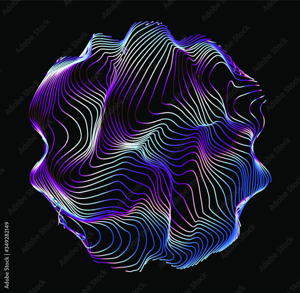 Poster illuminated holographic circle with glitched wavy texture. retrofuturistic illustration in 80s-90s s