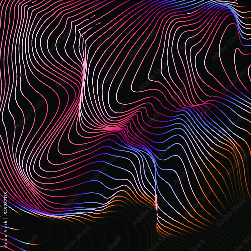 Poster holographic surface with glitched wavy texture. retrofuturistic illustration in 80s-90s synthwave an