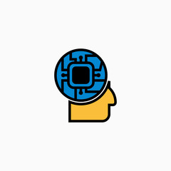 Fototapeta premium Artificial intelligence head & brain icon. Vector AI technology concept symbol or design element in flat style.