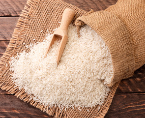 Rice spills out of the bag. The view from top