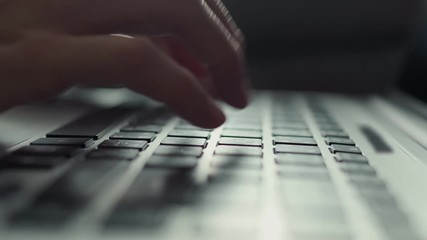 4k female office worker hands typing on laptop keyboard , Hands touch typing pointing cloud data social network media, working from home during quarantine, Extreme close-up human hands on keyboard 4k - Powered by Adobe