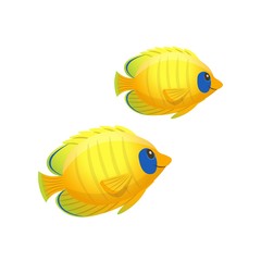  Cartoon yellow butterfly fish on a white background. Vector illustration