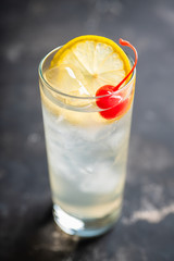 Tom collins cocktail. Selective focus. Shallow depth of field.