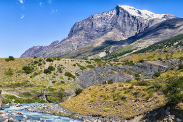 Panorama of Chilean Torres del Paine National Park in Patagonia, Chile