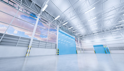 Roller door or roller shutter. Also called security door or security shutter. For protection residential, commercial and industrial building i.e. home, factory, warehouse, hangar, shop etc. 3d render.