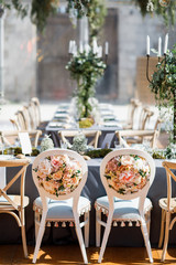 Beautiful flower decoration of the wedding venue and ceremony, details