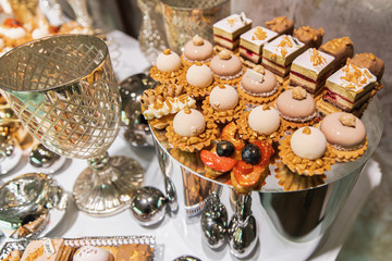desserts with fruits, mousse, biscuits