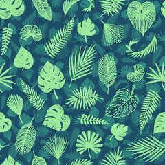 Feuilles de palmier fond vectoriel, motif tropical tendance sans soudure