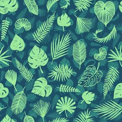 Gardinen Palmblätter Vektorhintergrund, nahtloses trendiges tropisches Musterdesign © teploleta